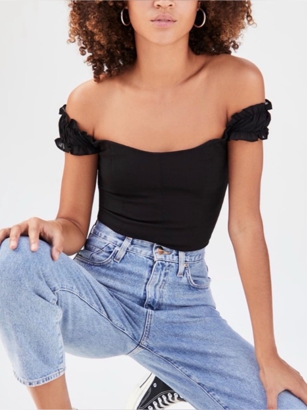 Reformation Granada Off The Shoulder Black Cropped Ruffle Sleeve Top Size 0/XS